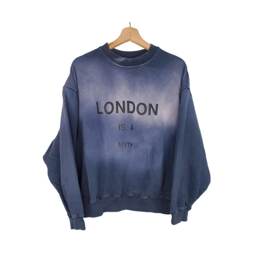 Anine Bing Jaci Sweatshirt London Is A Myth Navy Blue Organic Cotton Size XS
